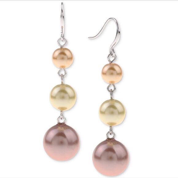 NWT Charter Club Gold-Tone Tri-Color Imitation Pearl Linear Earrings, Pink - Picture 1 of 6